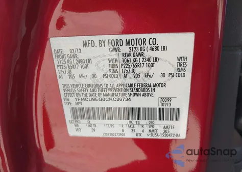 2012 Ford Escape Limited z USA, uszkodzony, nr VIN 1FMCU9EG0CKC26734